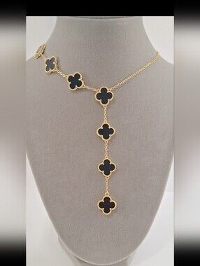 Lariat Black Onyx 7 Clovers necklace